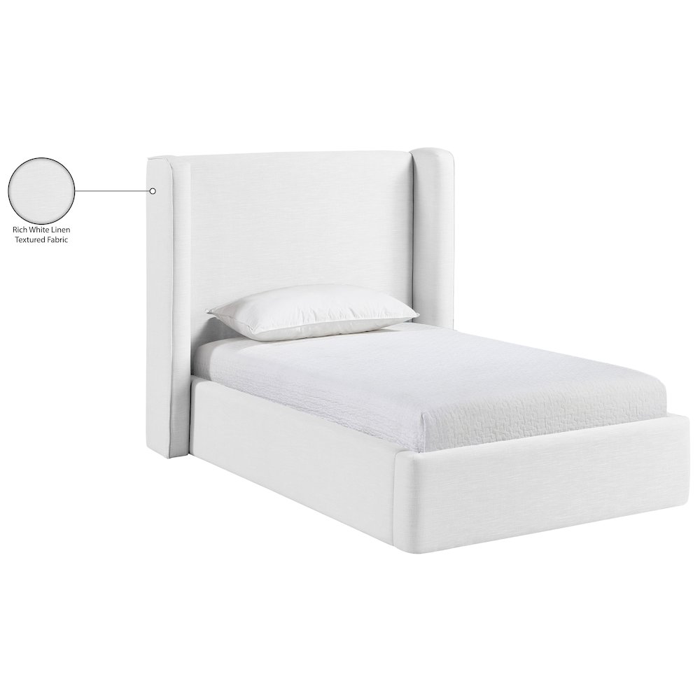 Kendall White Linen Textured Fabric Upholstered Twin Bed. Picture 12
