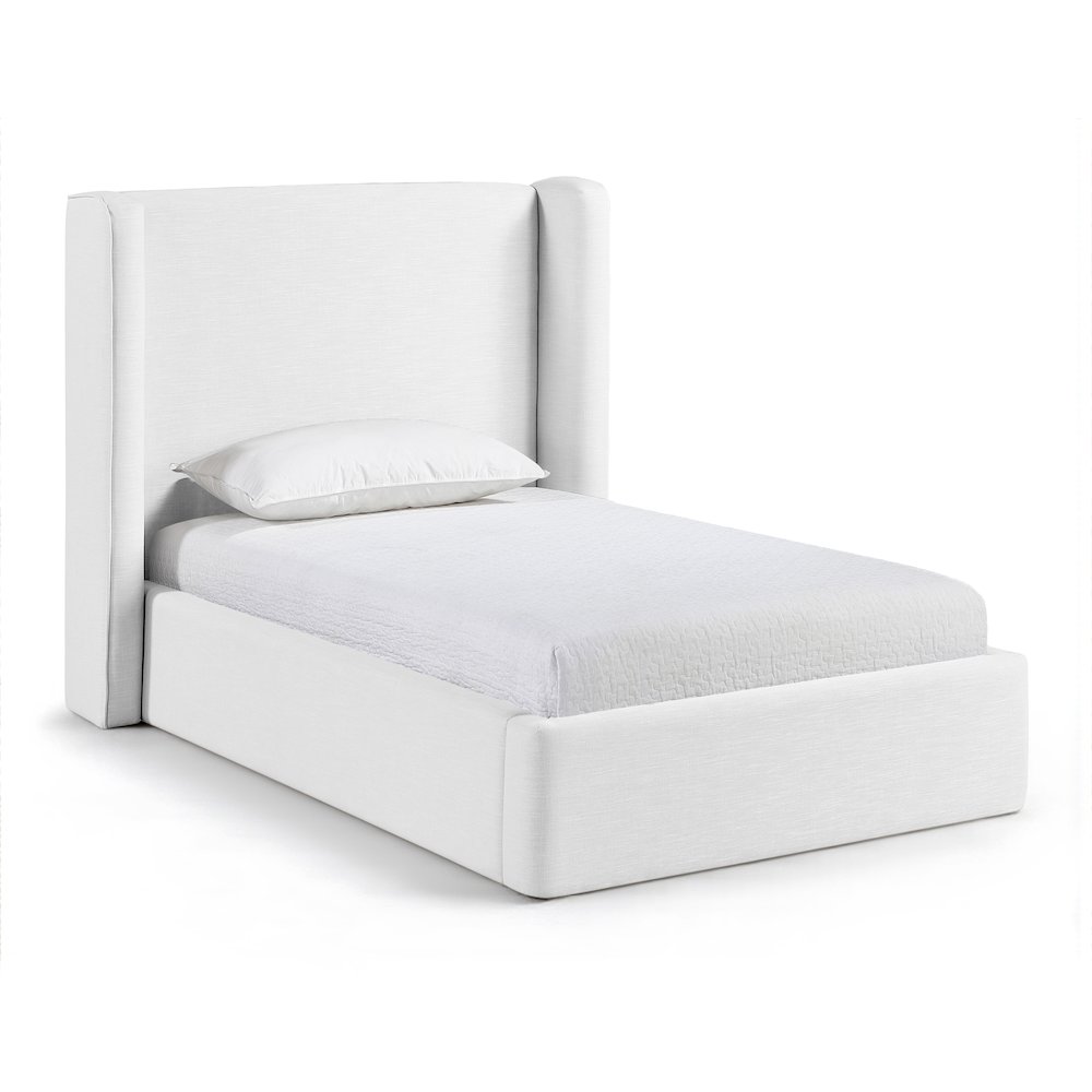 Kendall White Linen Textured Fabric Upholstered Twin Bed. Picture 1