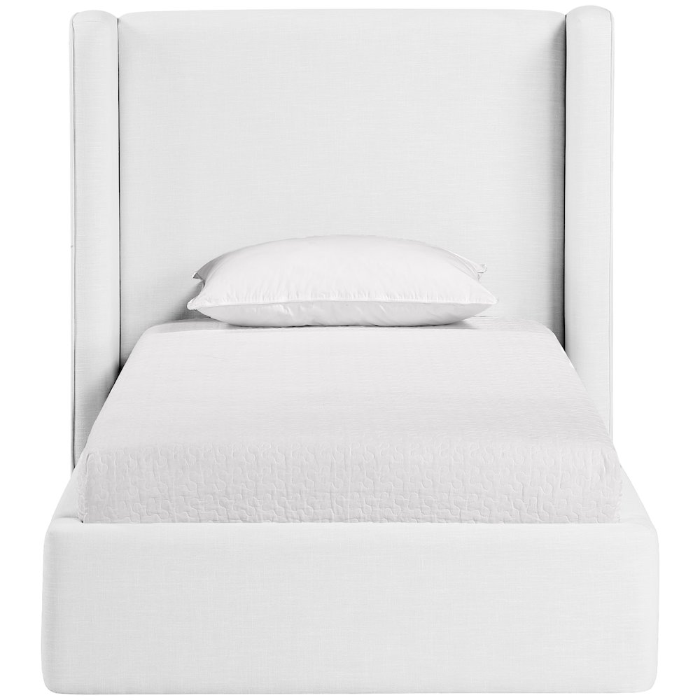 Kendall White Linen Textured Fabric Upholstered Twin Bed. Picture 2