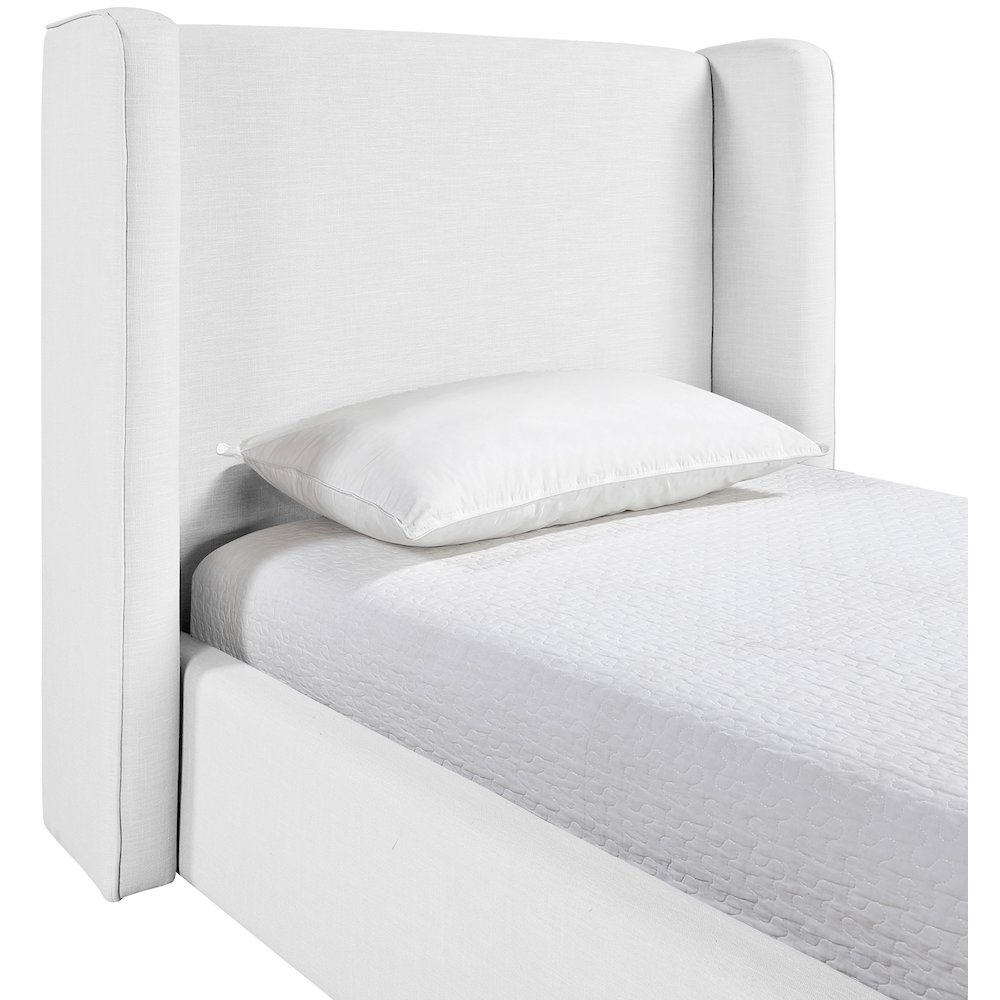 Kendall White Linen Textured Fabric Upholstered Twin Bed. Picture 5
