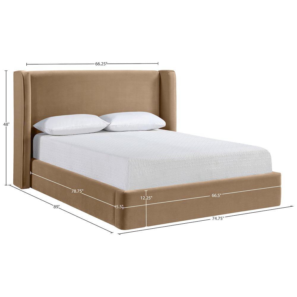 Kendall Beige Velvet Upholstered Queen Bed. Picture 3