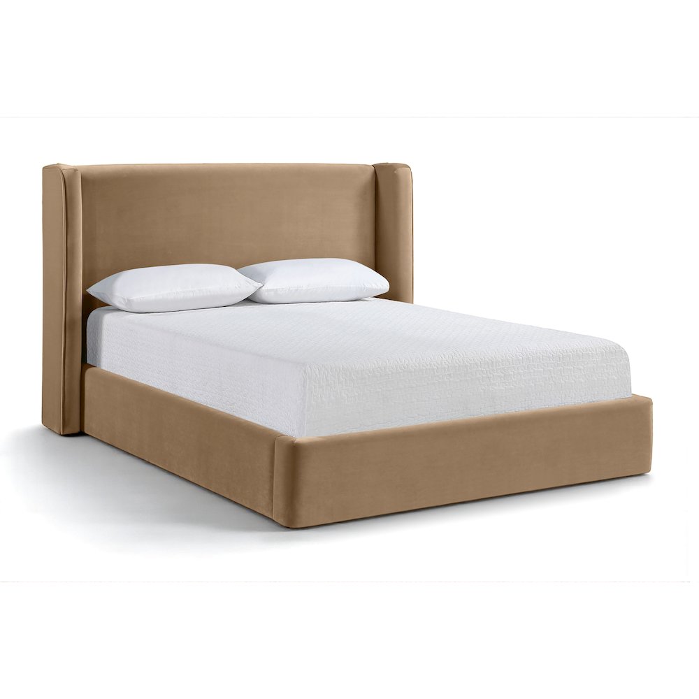 Kendall Beige Velvet Upholstered Queen Bed. Picture 1