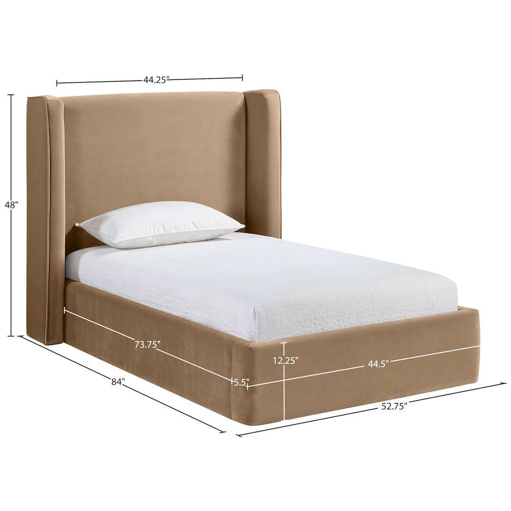 Kendall Beige Velvet Upholstered Twin Bed. Picture 3