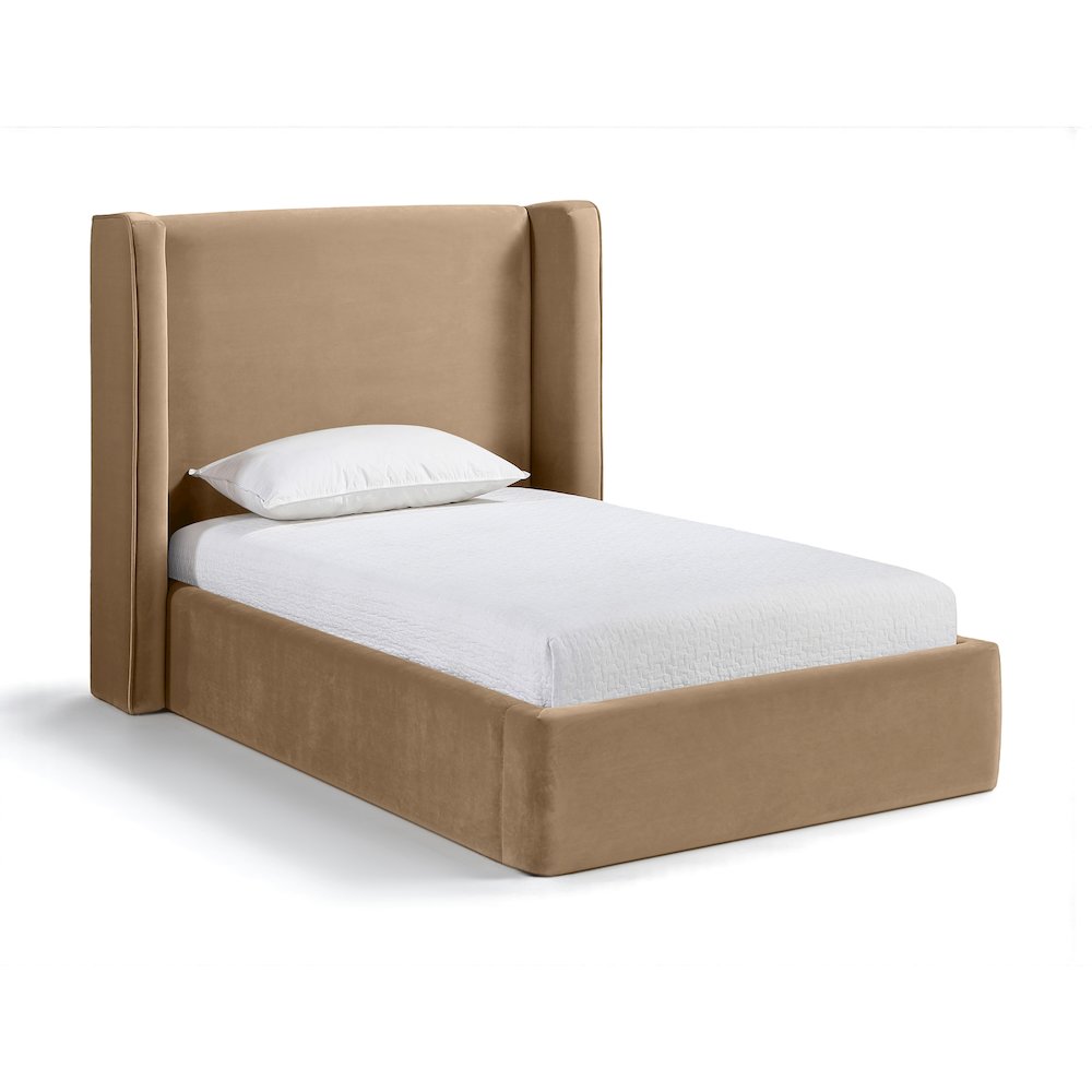 Kendall Beige Velvet Upholstered Twin Bed. Picture 1