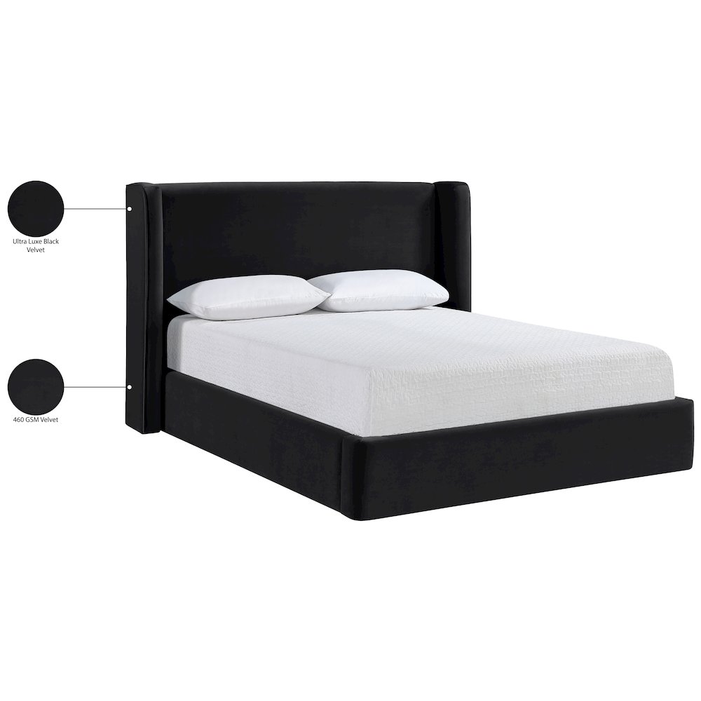 Kendall Black Velvet Upholstered Full Bed. Picture 2
