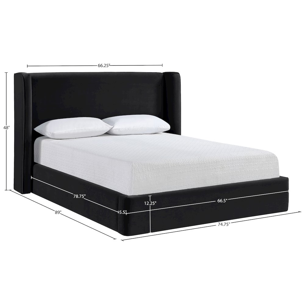 Kendall Black Velvet Upholstered Queen Bed. Picture 3