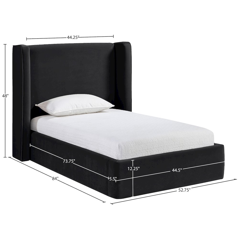 Kendall Black Velvet Upholstered Twin Bed. Picture 3