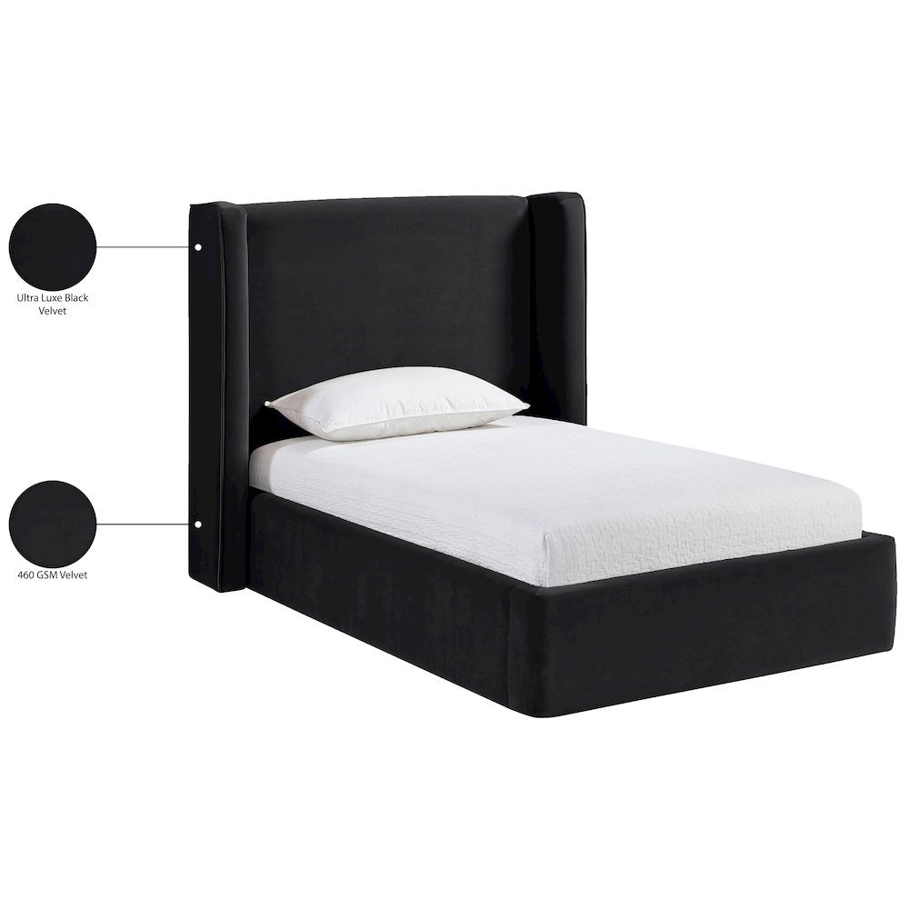 Kendall Black Velvet Upholstered Twin Bed. Picture 2