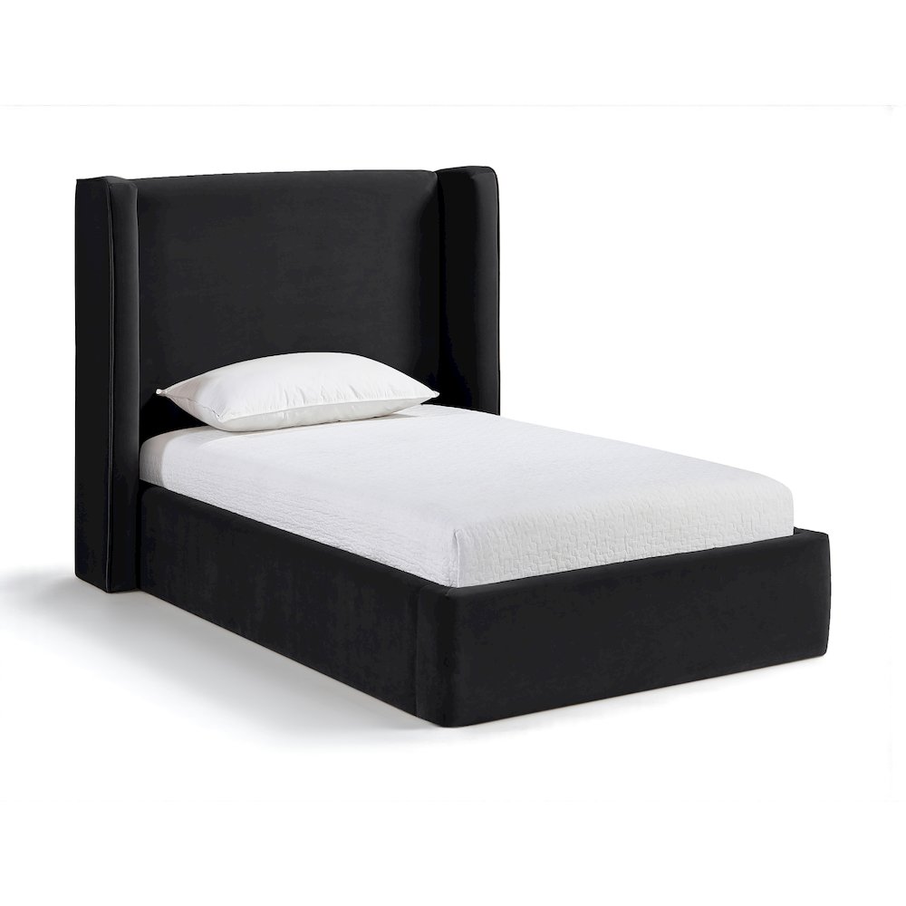 Kendall Black Velvet Upholstered Twin Bed. Picture 1