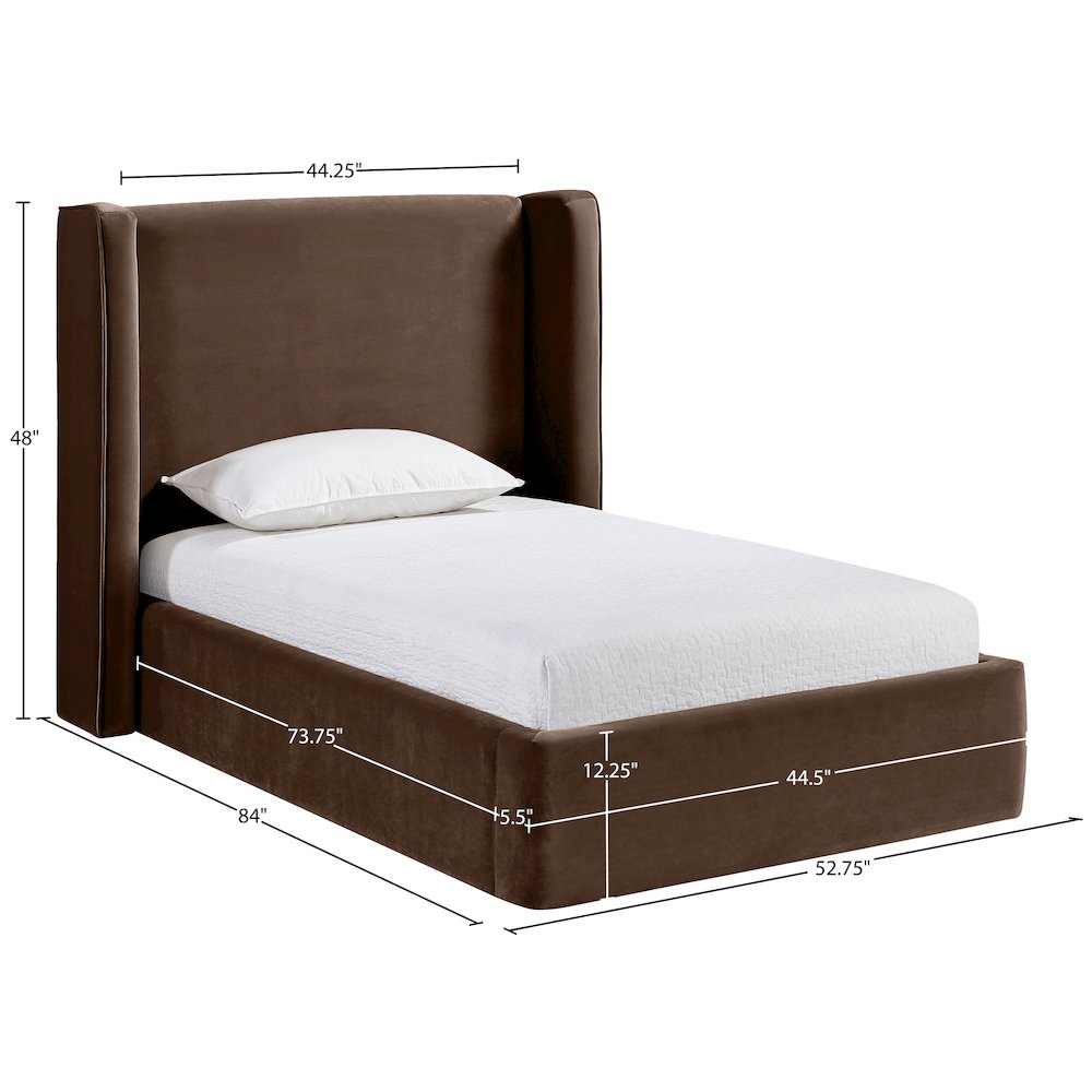 Kendall Brown Velvet Upholstered Twin Bed. Picture 3
