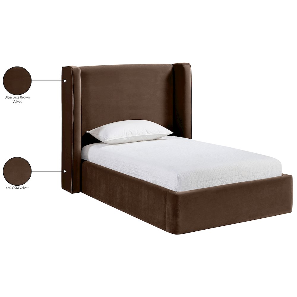 Kendall Brown Velvet Upholstered Twin Bed. Picture 2
