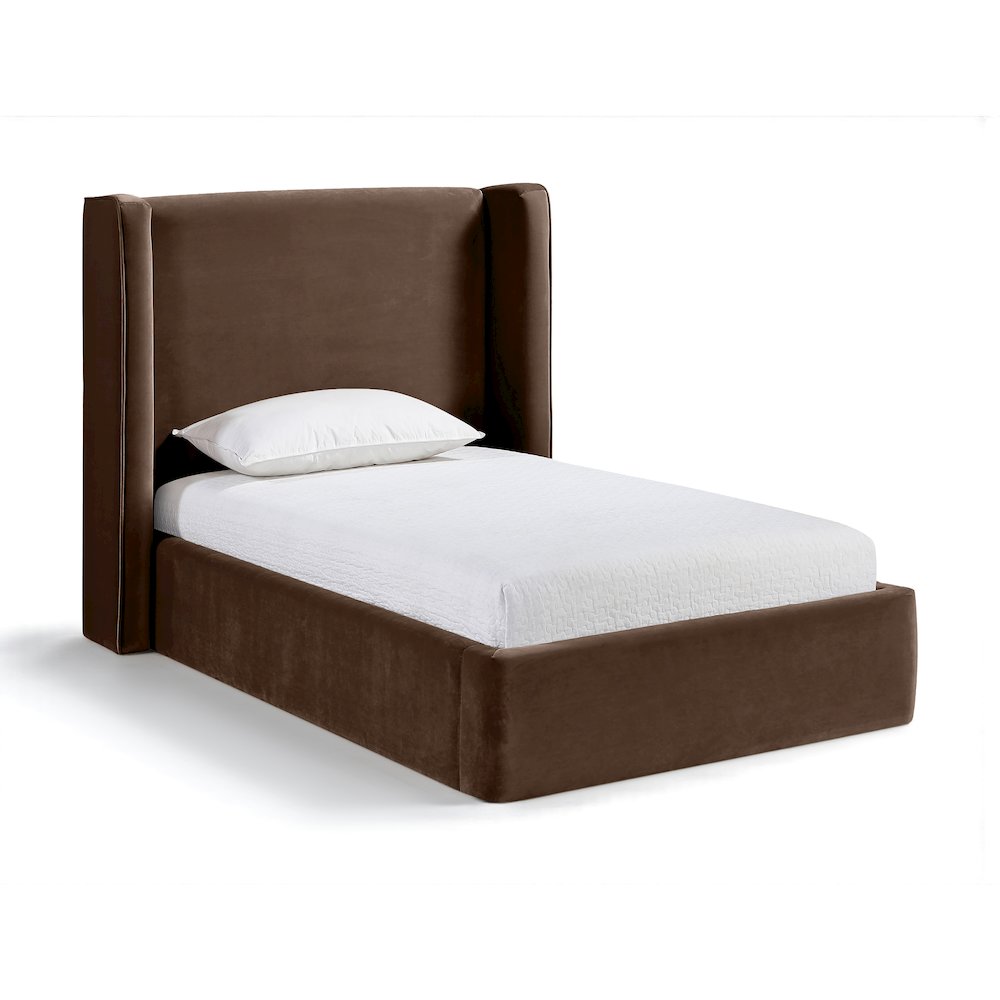 Kendall Brown Velvet Upholstered Twin Bed. Picture 1