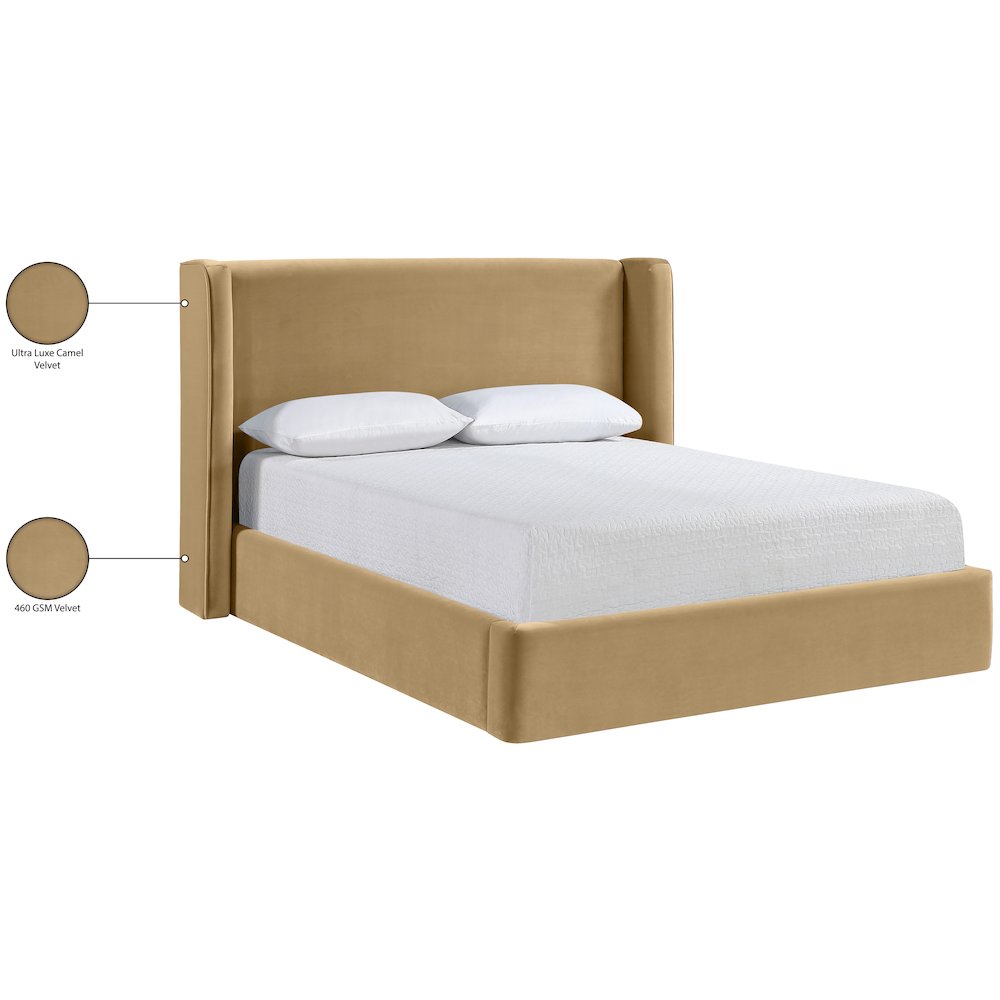 Kendall Camel Velvet Upholstered Full Bed. Picture 2