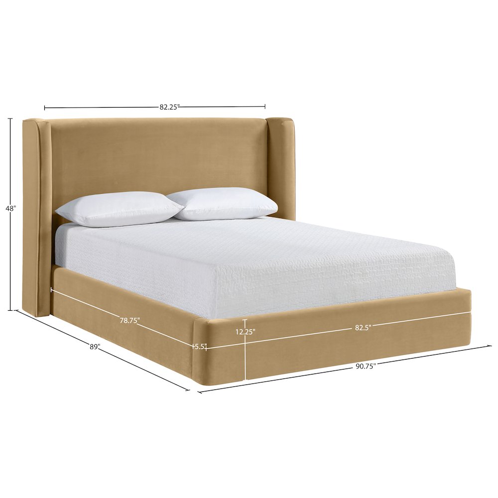 Kendall Camel Velvet Upholstered King Bed. Picture 3