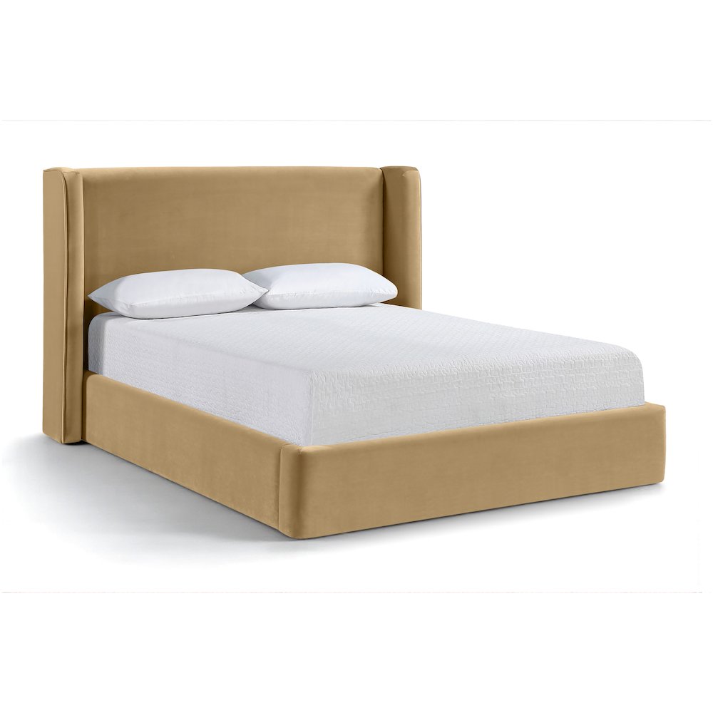 Kendall Camel Velvet Upholstered King Bed. Picture 1