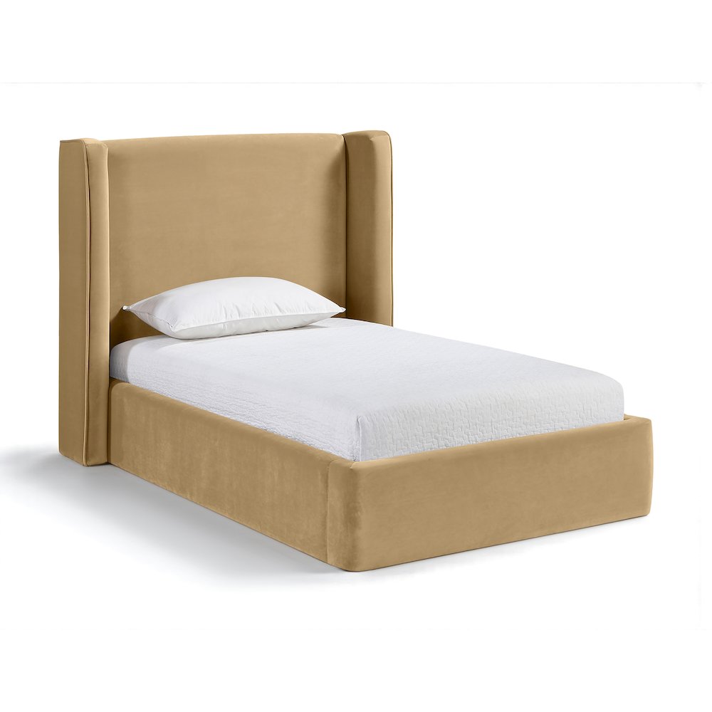 Kendall Camel Velvet Upholstered Twin Bed. Picture 1