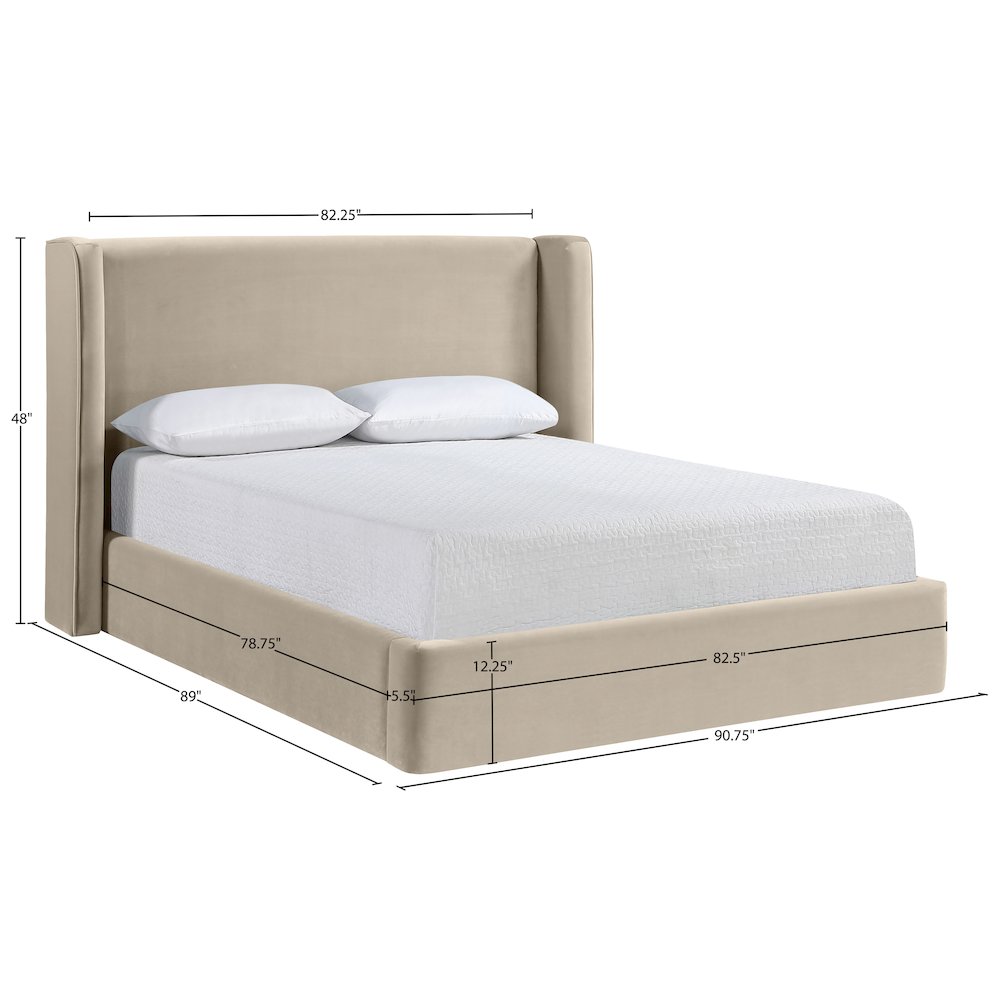 Kendall Cream Velvet Upholstered King Bed. Picture 3