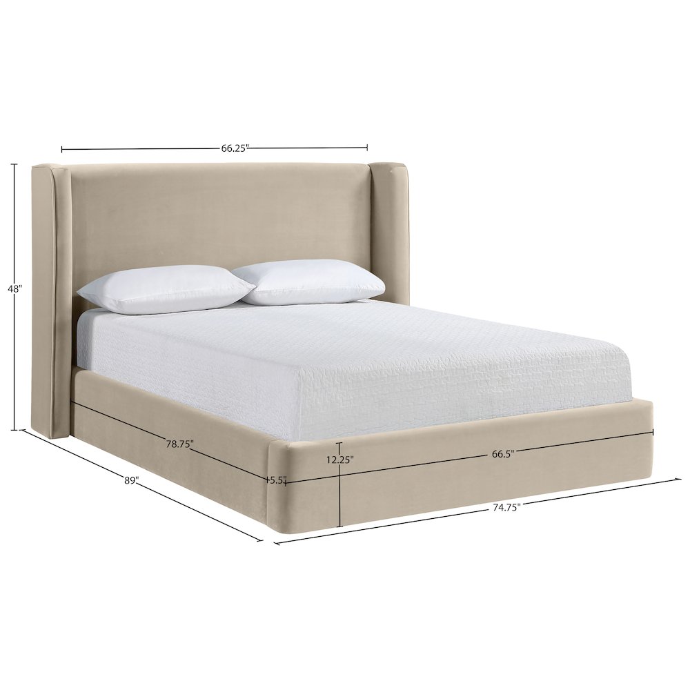 Kendall Cream Velvet Upholstered Queen Bed. Picture 3