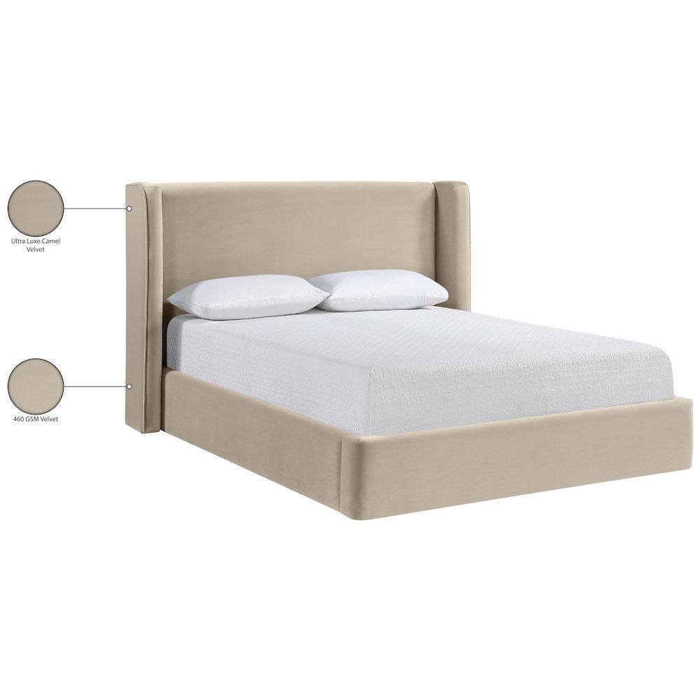 Kendall Cream Velvet Upholstered Queen Bed. Picture 2