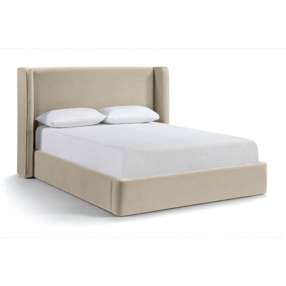 Kendall Cream Velvet Upholstered Queen Bed. Picture 1