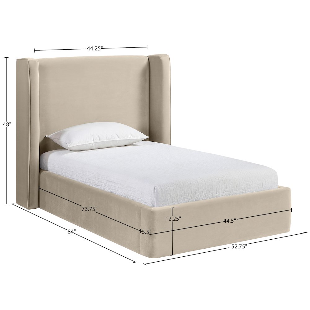 Kendall Cream Velvet Upholstered Twin Bed. Picture 3