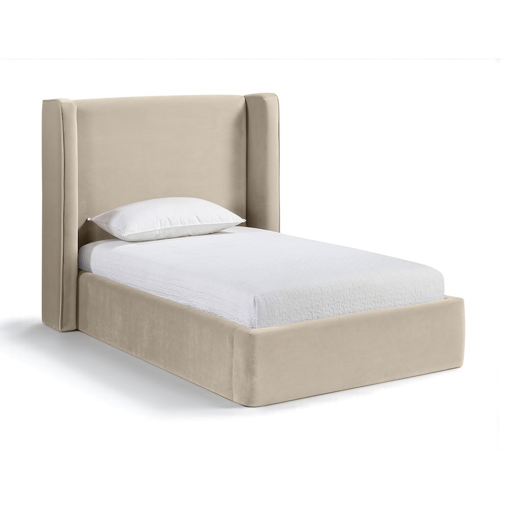 Kendall Cream Velvet Upholstered Twin Bed. Picture 1