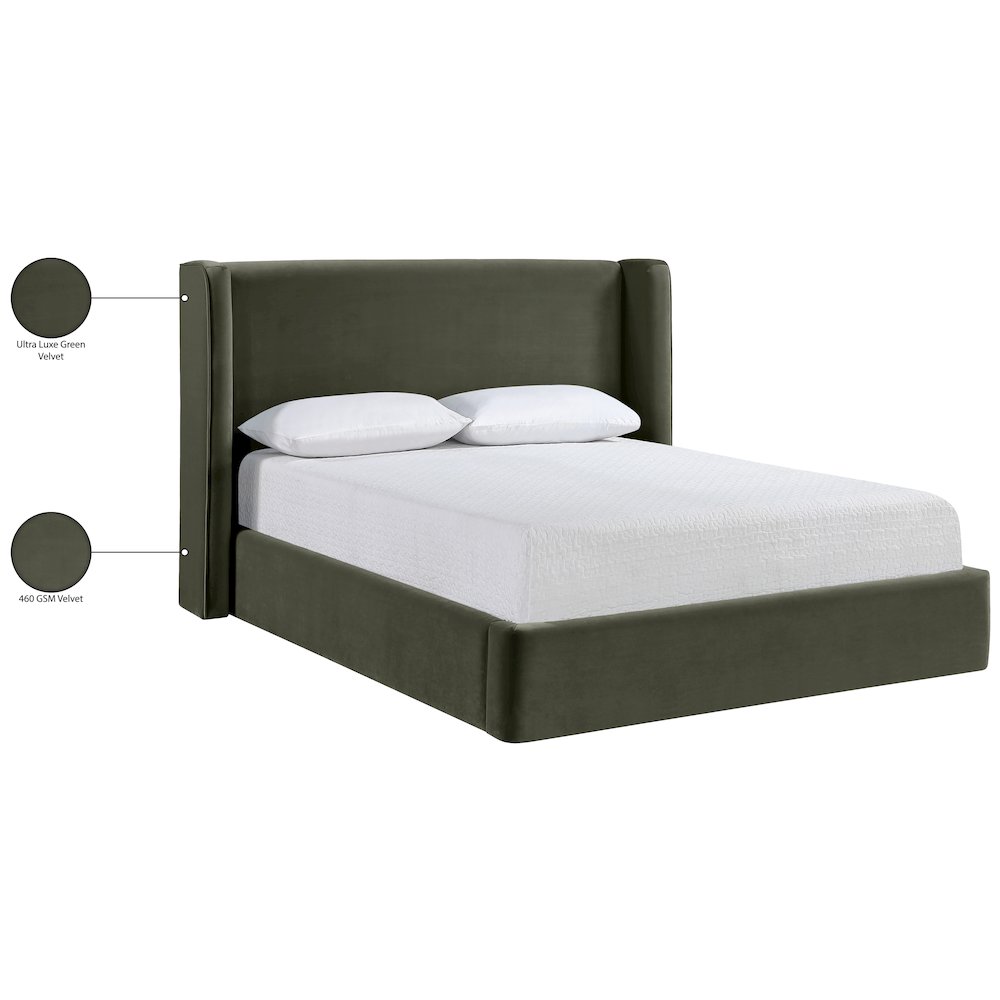 Kendall Green Velvet Upholstered Queen Bed. Picture 2