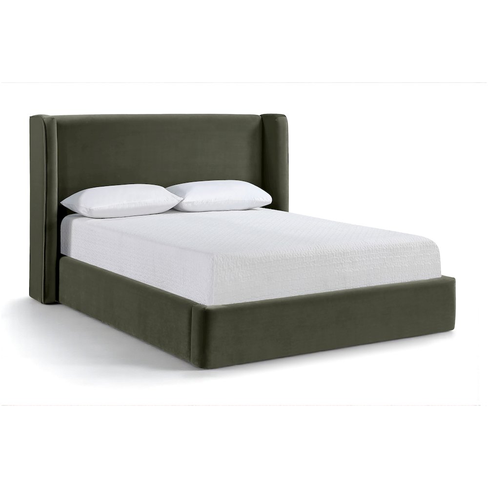 Kendall Green Velvet Upholstered Queen Bed. Picture 1