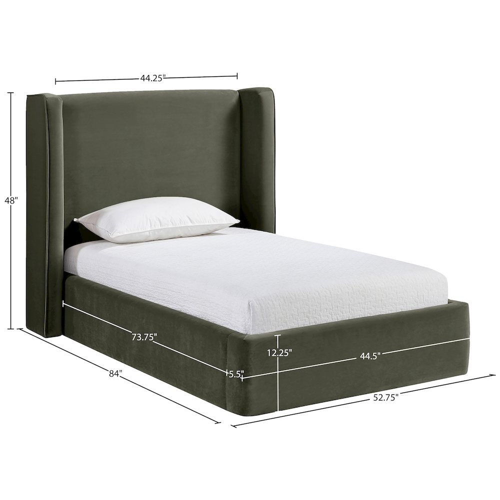 Kendall Green Velvet Upholstered Twin Bed. Picture 3