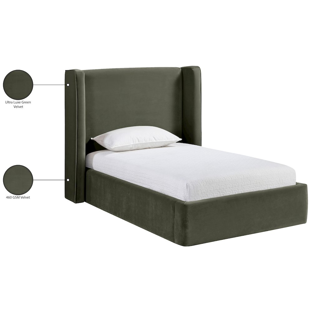 Kendall Green Velvet Upholstered Twin Bed. Picture 2