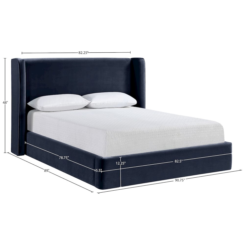 Kendall Navy Velvet Upholstered King Bed. Picture 3