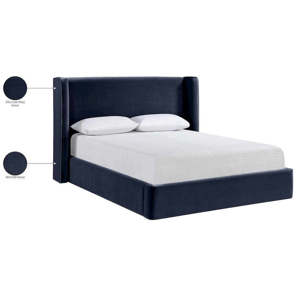 Kendall Navy Velvet Upholstered King Bed. Picture 2