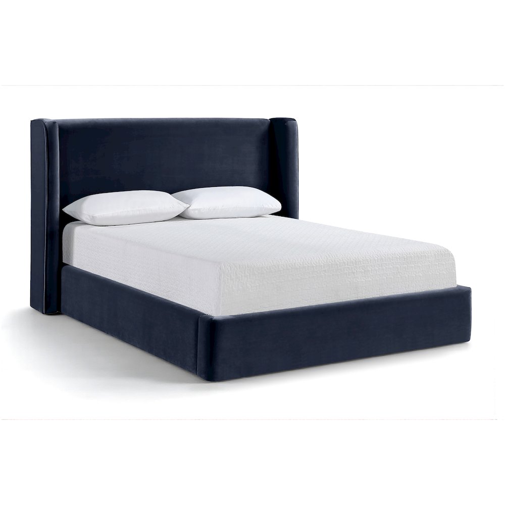 Kendall Navy Velvet Upholstered King Bed. Picture 1