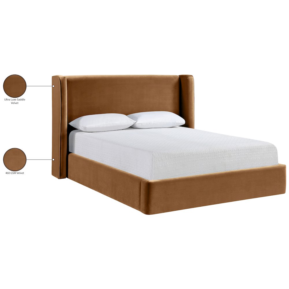 Kendall Saddle Velvet Upholstered Full Bed. Picture 2
