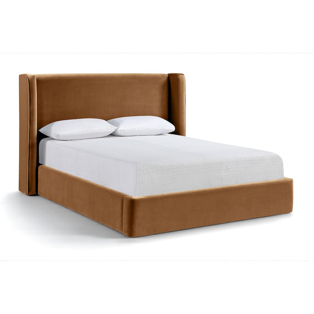 Kendall Saddle Velvet Upholstered Queen Bed. Picture 1