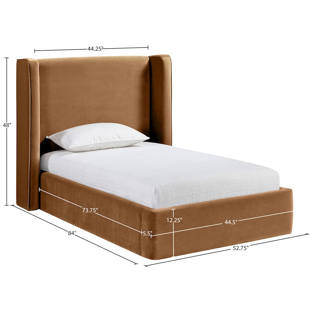 Kendall Saddle Velvet Upholstered Twin Bed. Picture 3