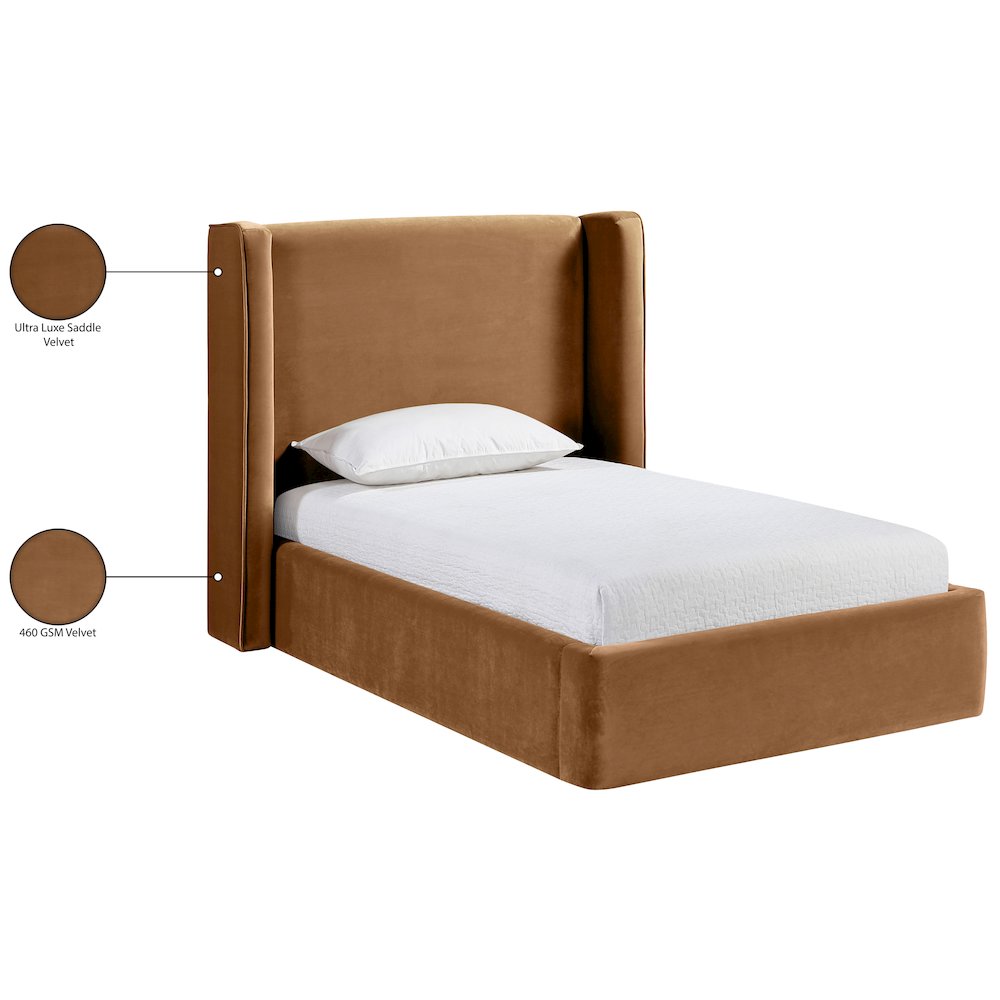 Kendall Saddle Velvet Upholstered Twin Bed. Picture 2