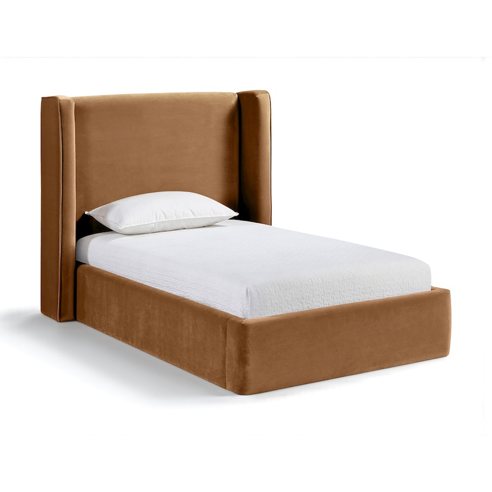 Kendall Saddle Velvet Upholstered Twin Bed. Picture 1