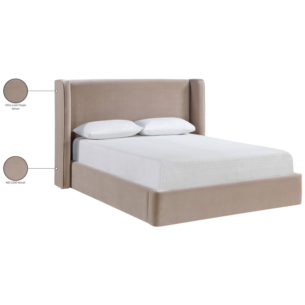 Kendall Taupe Velvet Upholstered Full Bed. Picture 2