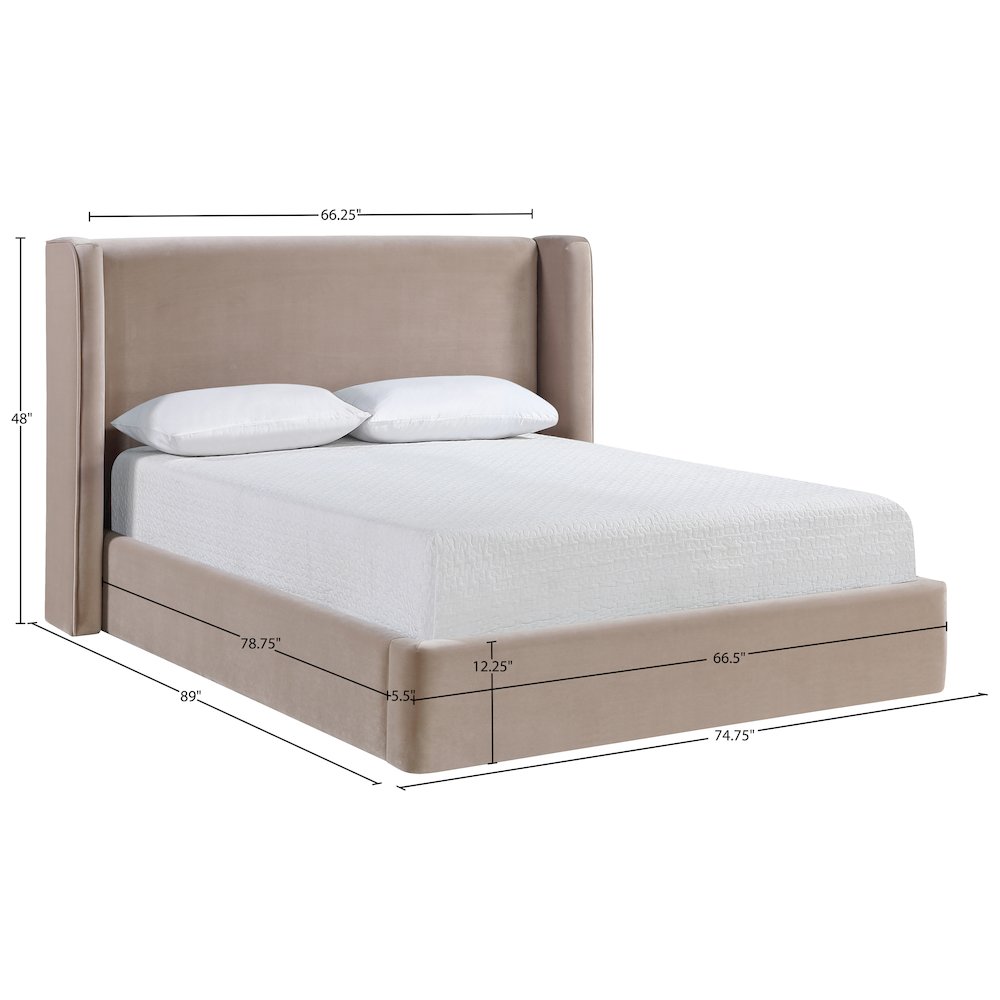 Kendall Taupe Velvet Upholstered Queen Bed. Picture 3