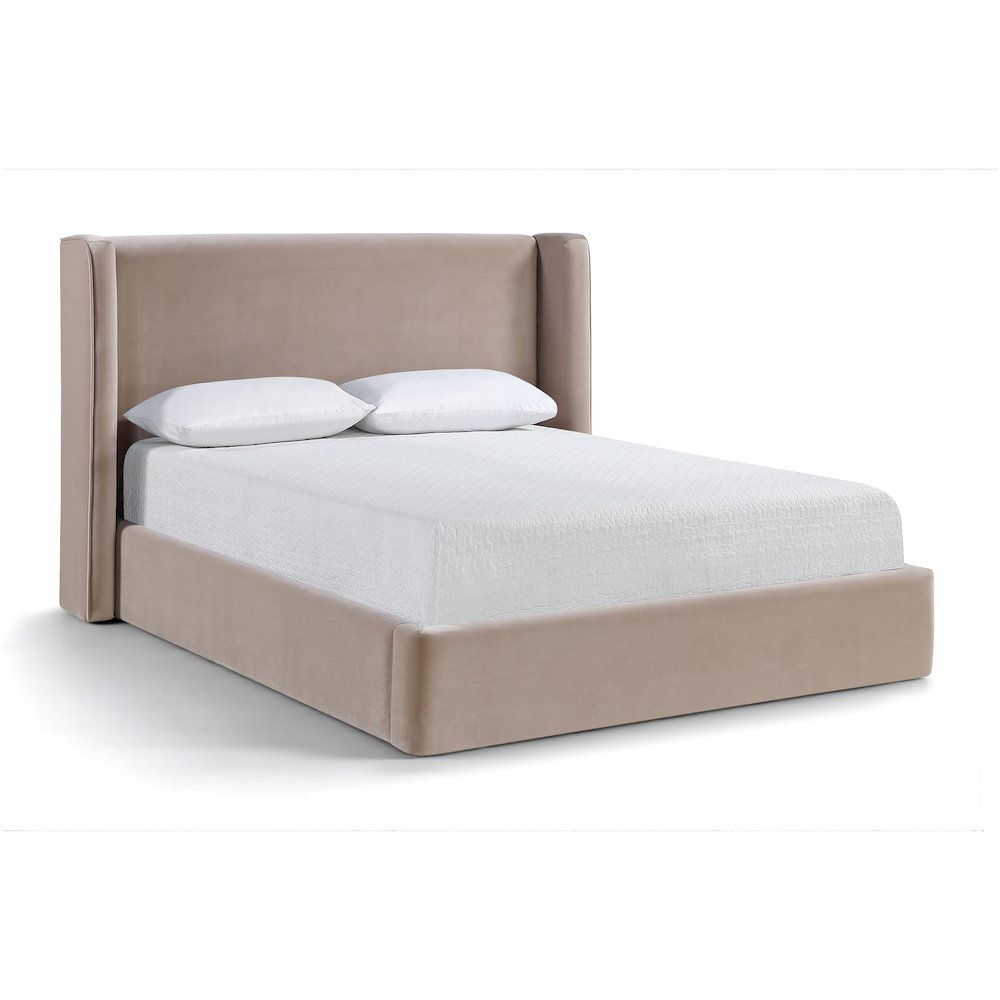 Kendall Taupe Velvet Upholstered Queen Bed. Picture 1