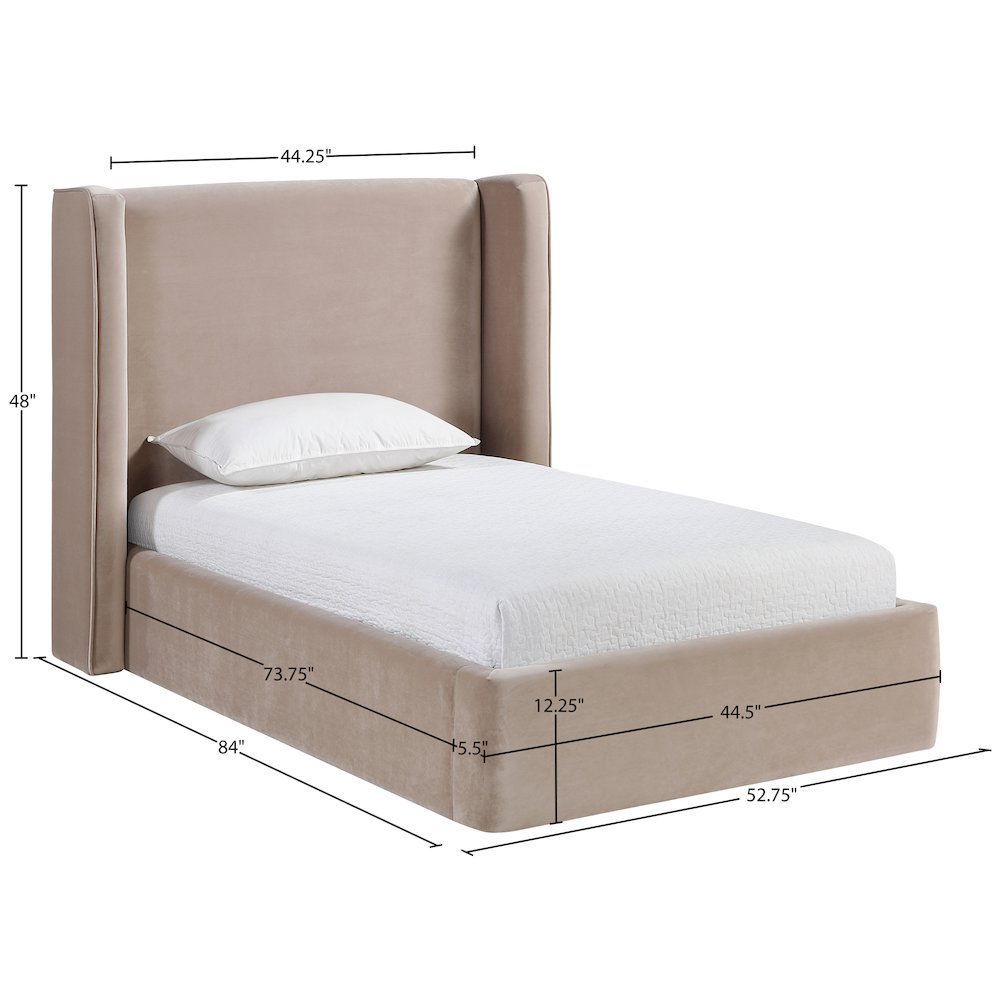 Kendall Taupe Velvet Upholstered Twin Bed. Picture 3