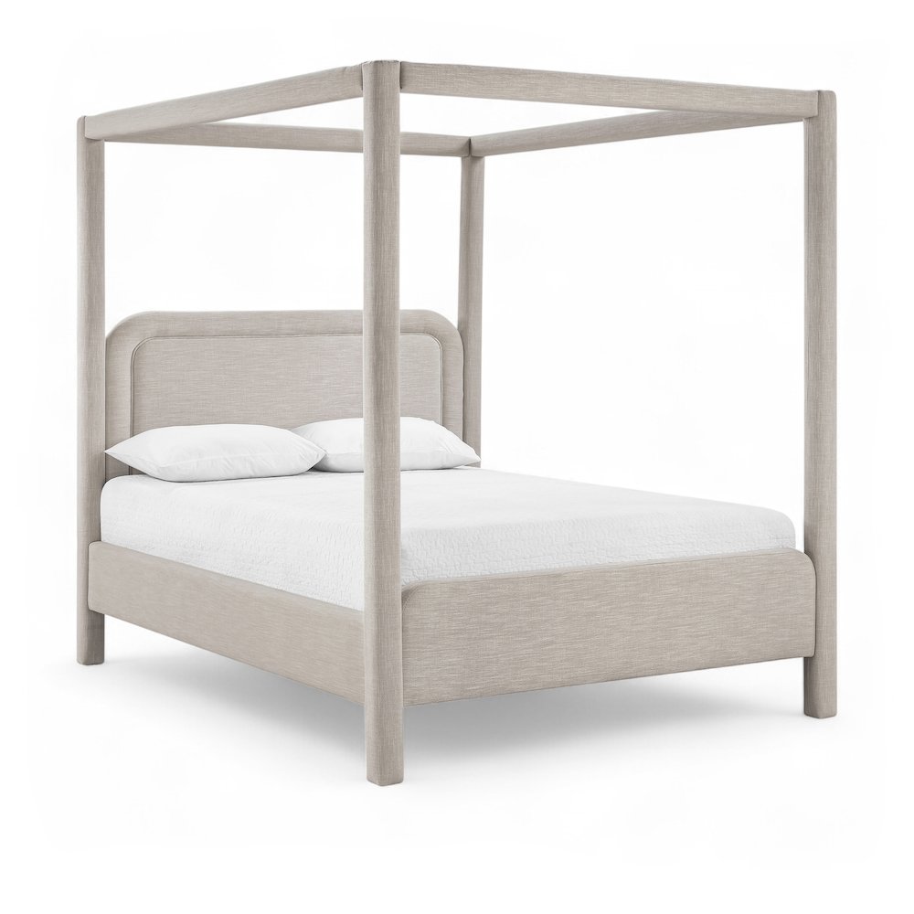 Salina Beige Linen Textured Fabric Upholstered Full Bed. Picture 1