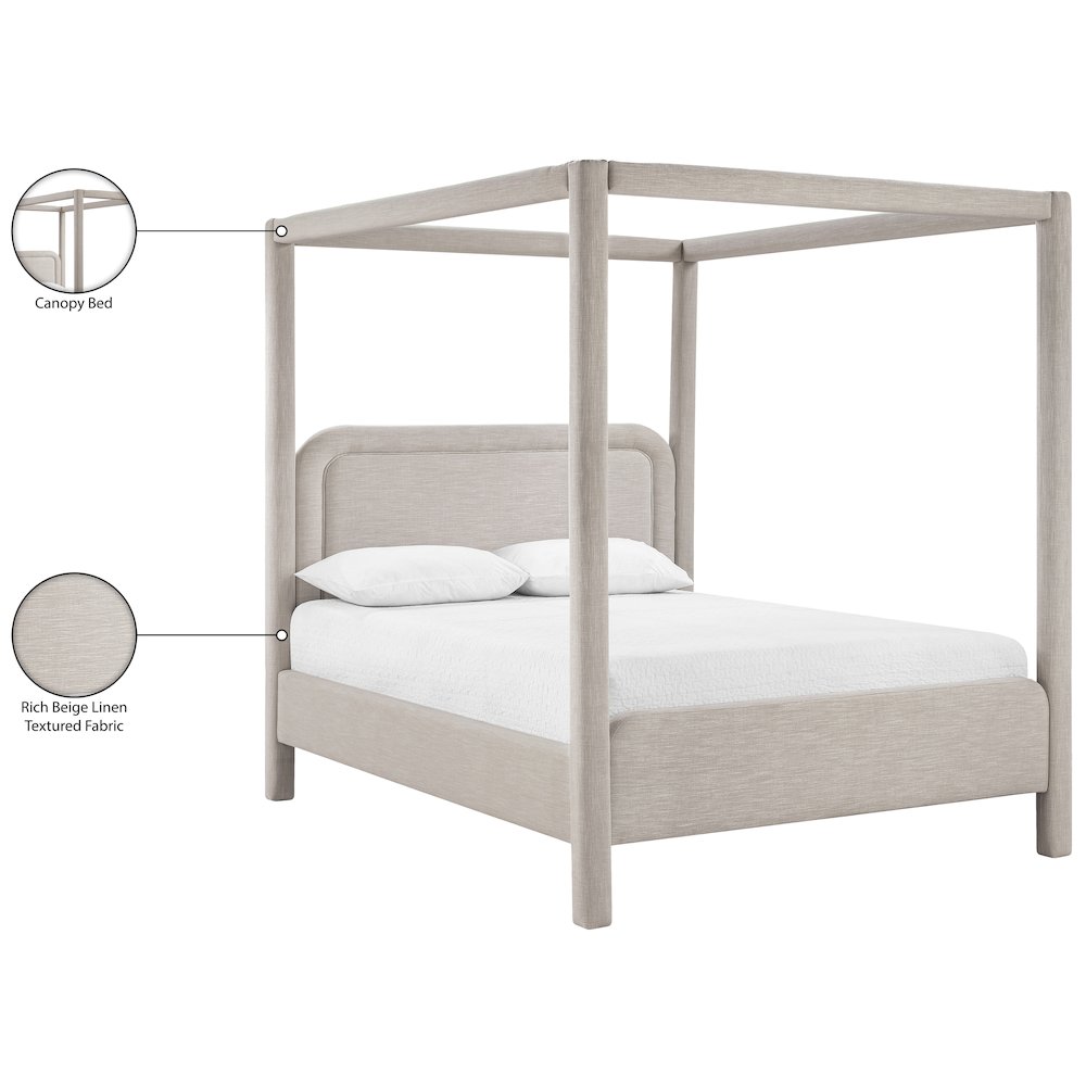 Salina Beige Linen Textured Fabric Upholstered King Bed. Picture 11