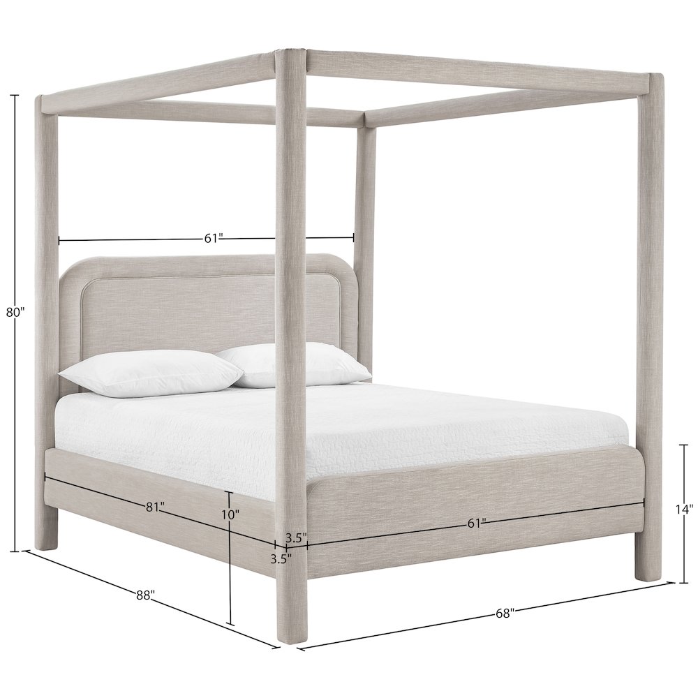 Salina Beige Linen Textured Fabric Upholstered Queen Bed. Picture 10
