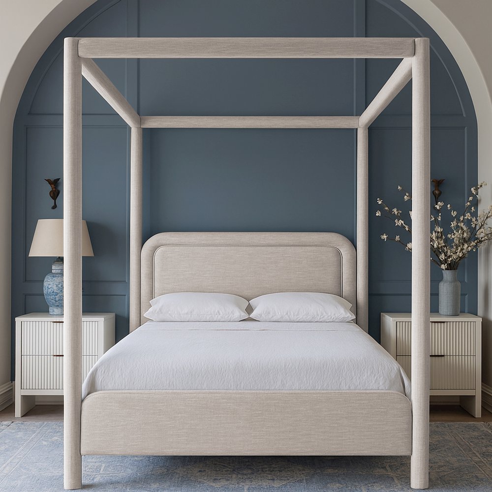 Salina Beige Linen Textured Fabric Upholstered Queen Bed. Picture 7