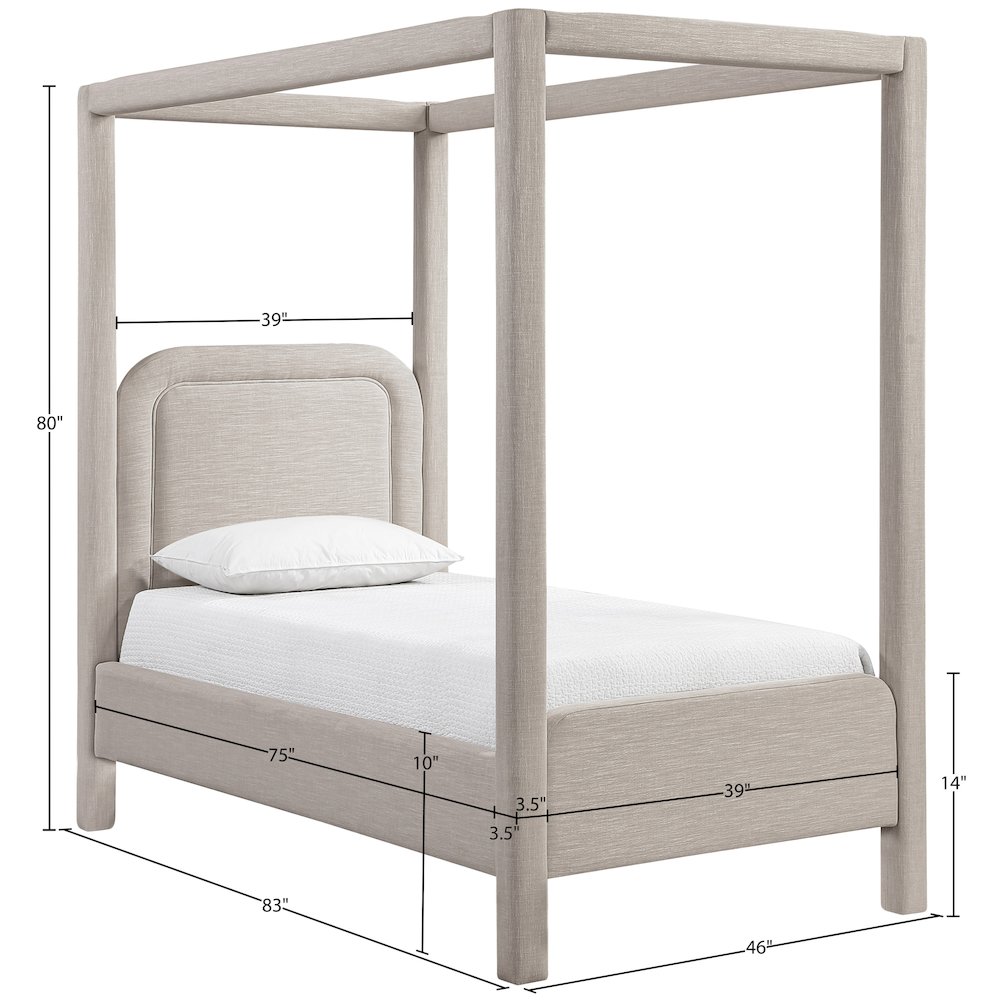 Salina Beige Linen Textured Fabric Upholstered Twin Bed. Picture 10