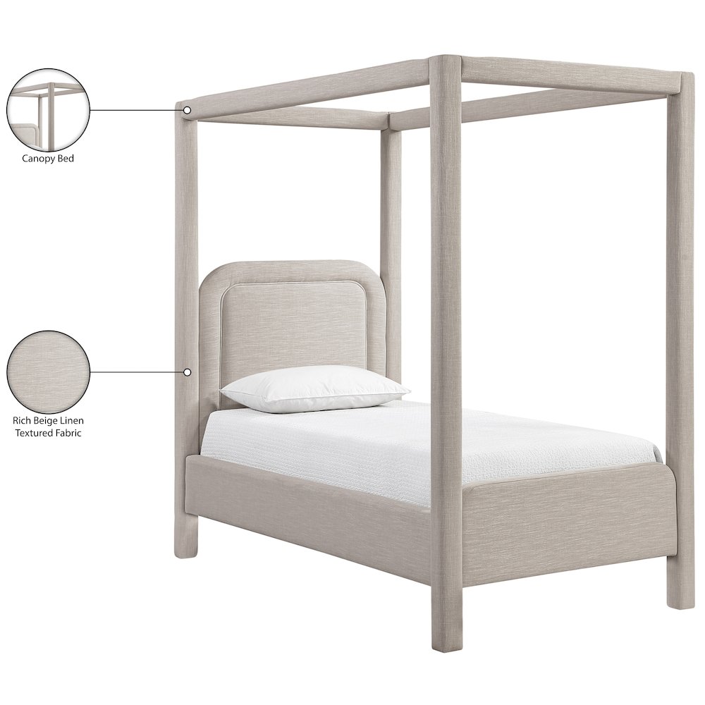 Salina Beige Linen Textured Fabric Upholstered Twin Bed. Picture 11
