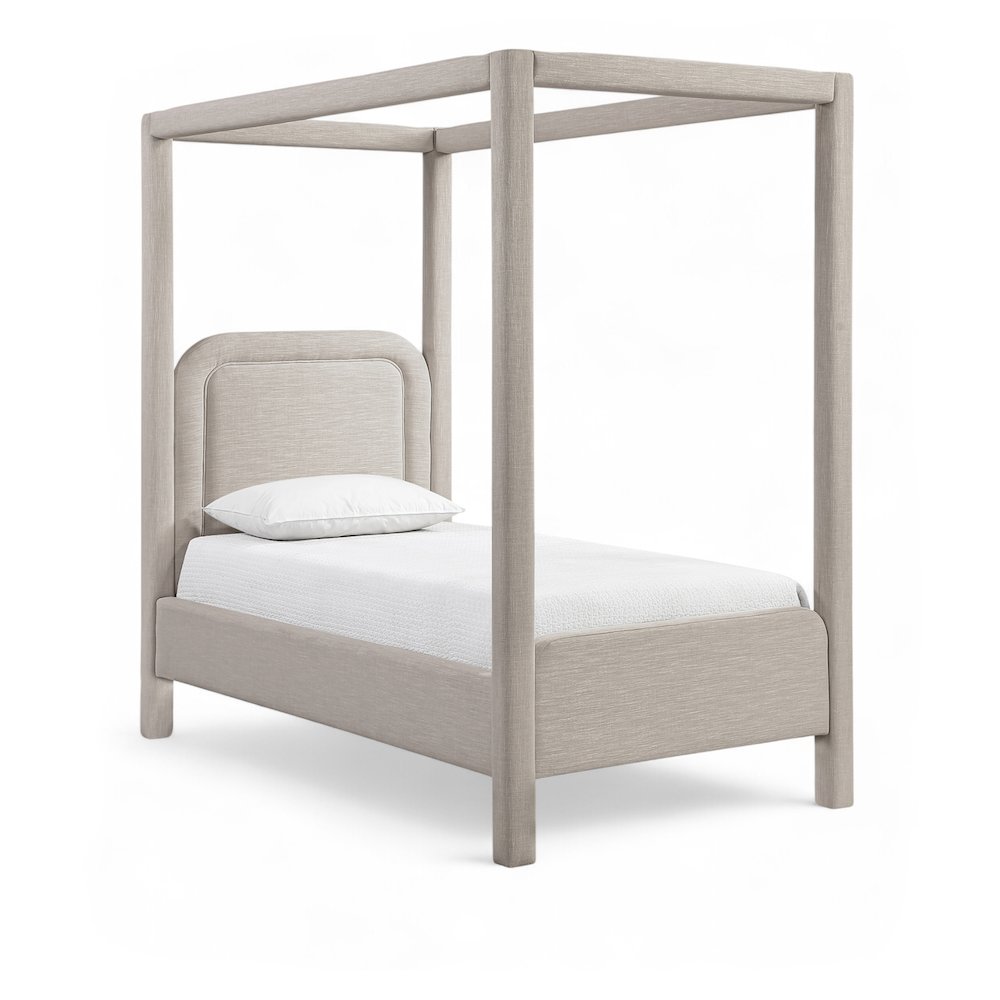 Salina Beige Linen Textured Fabric Upholstered Twin Bed. Picture 1