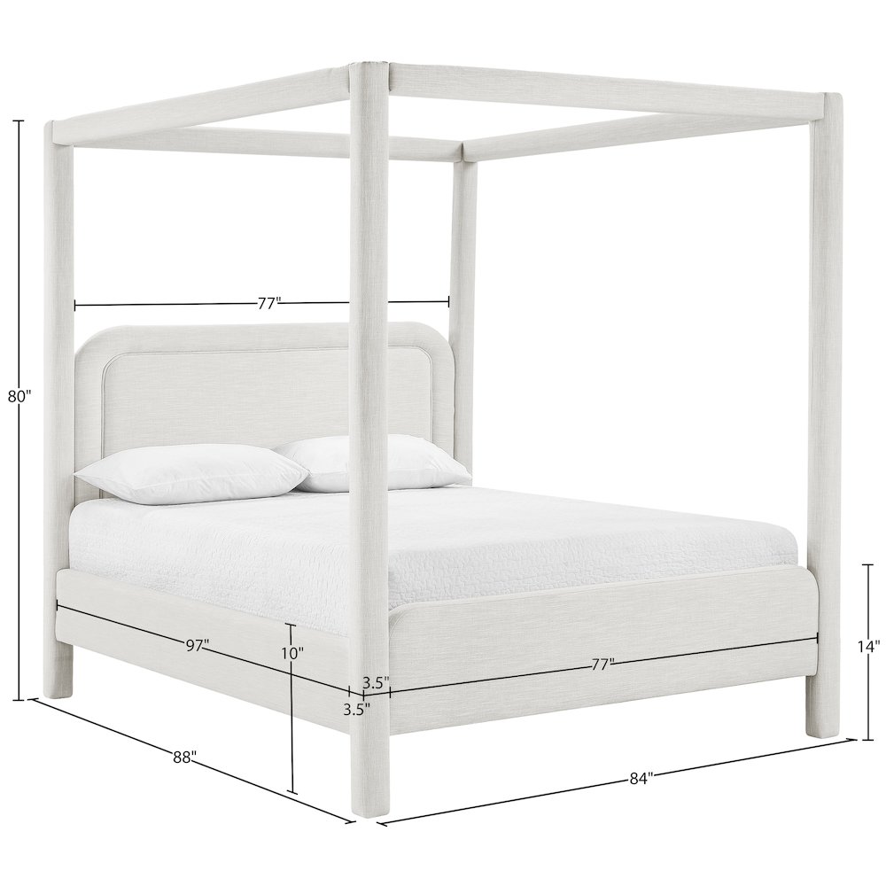 Salina Cream Linen Textured Fabric Upholstered King Bed. Picture 10